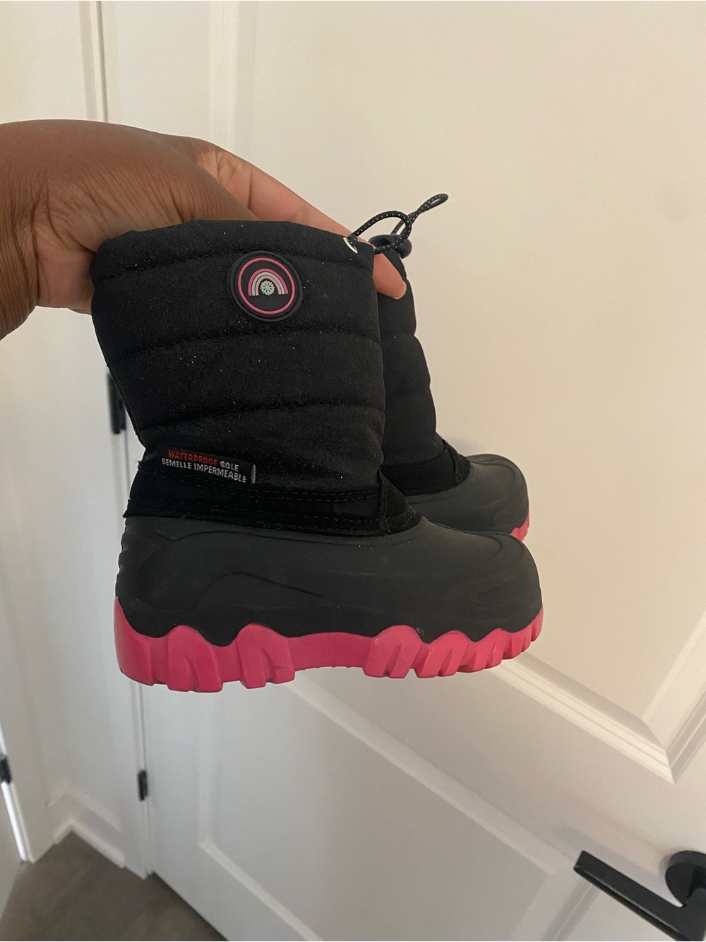 Toddler Kids Black and Pink Winter Snow Boots